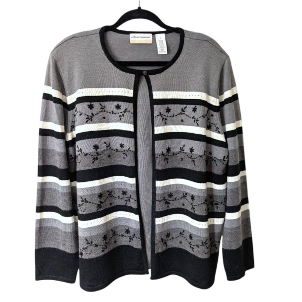 Alfred Dunner Women's Knit Sweater Layered Look Black Gray Beaded Wool Blend 1X